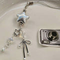 Cellphone Lanyard Keychain For Phone Style Metal Silver Star Bow Pendant Phone Charm Strap Sweet Cool Girl Pendant