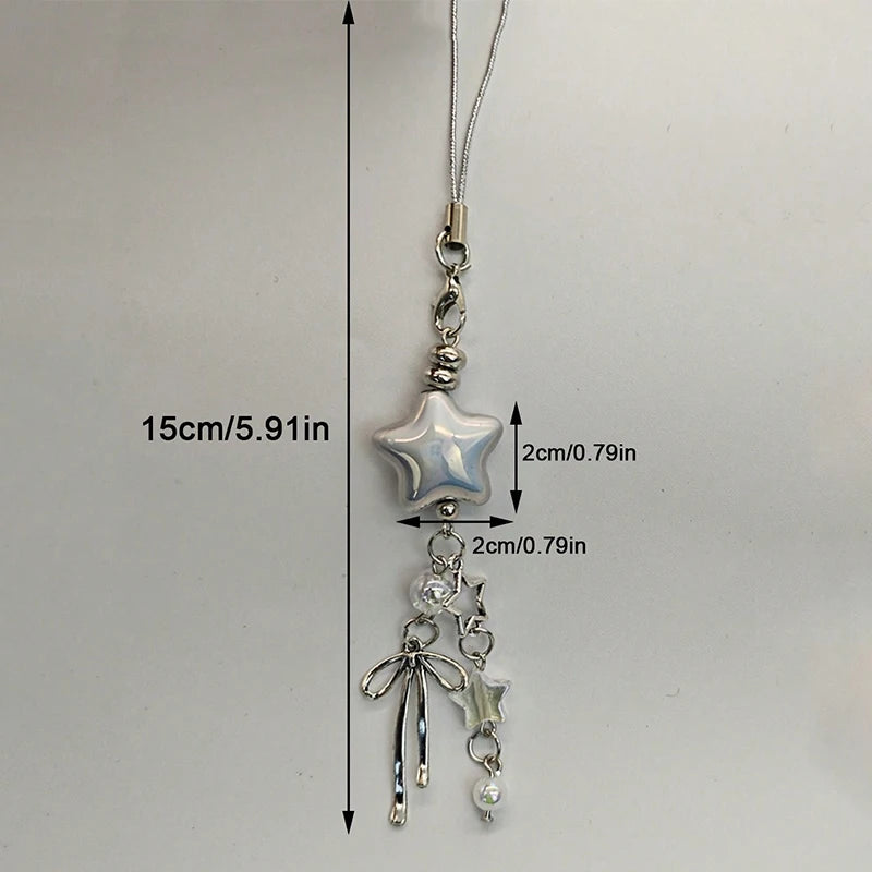 Cellphone Lanyard Keychain For Phone Style Metal Silver Star Bow Pendant Phone Charm Strap Sweet Cool Girl Pendant